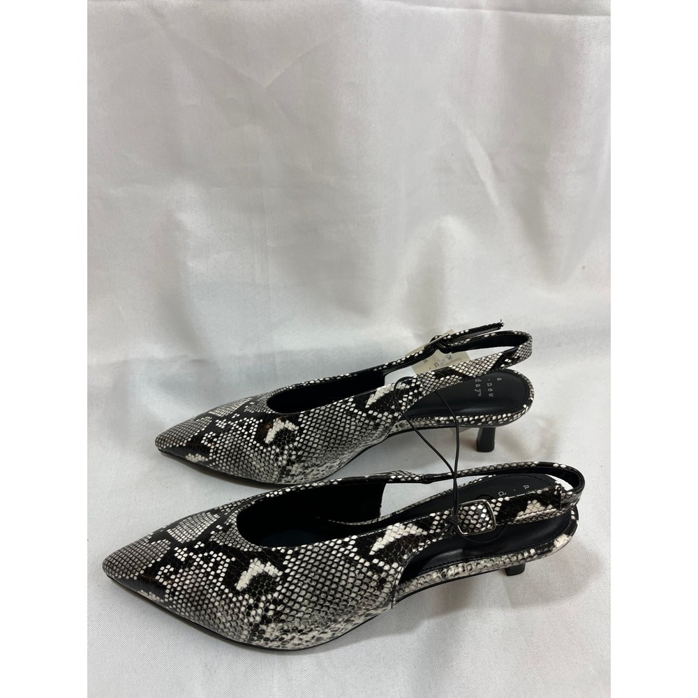 A New Day Womens Snake Print Slingback Kitten Heels Black‎ White Pointed Toe 8